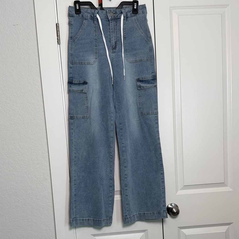 Casual Blue Denim Cargo Pants